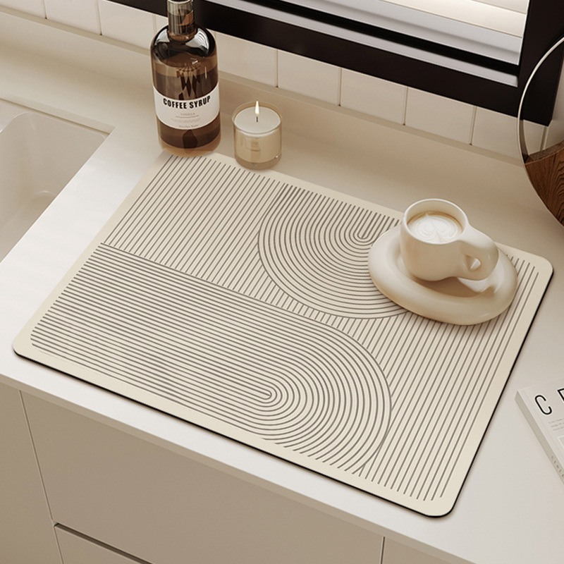 Simple Lines Silent Style Diatom Ooze Water Draining Pad Cutlery Bowl And Plates Heat Insulation Non-slip Table Mat Water-absorbing Quick-drying Mat Generation Hair