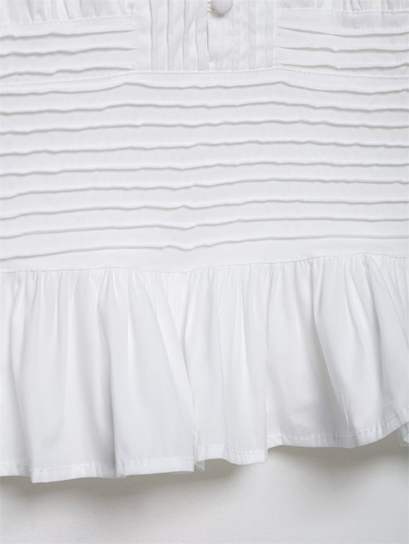 Women's slim-fit ruffle blouse in white – puff-sleeve trim sleeveless elegant top