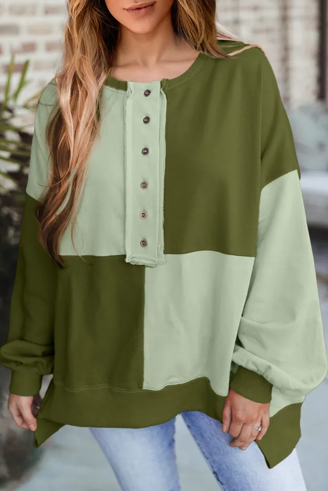 Women's Stitching Buckle Long Lapel Sweater Double Green - Shop at LoveMi