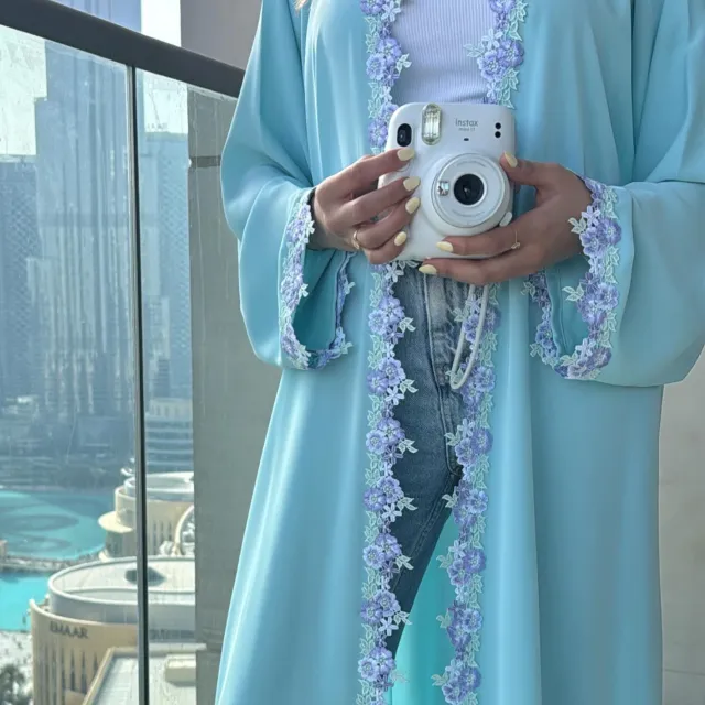 Dubai Middle East Turkey Bow Embroidered Cardigan Lake Blue - Shop at LoveMi