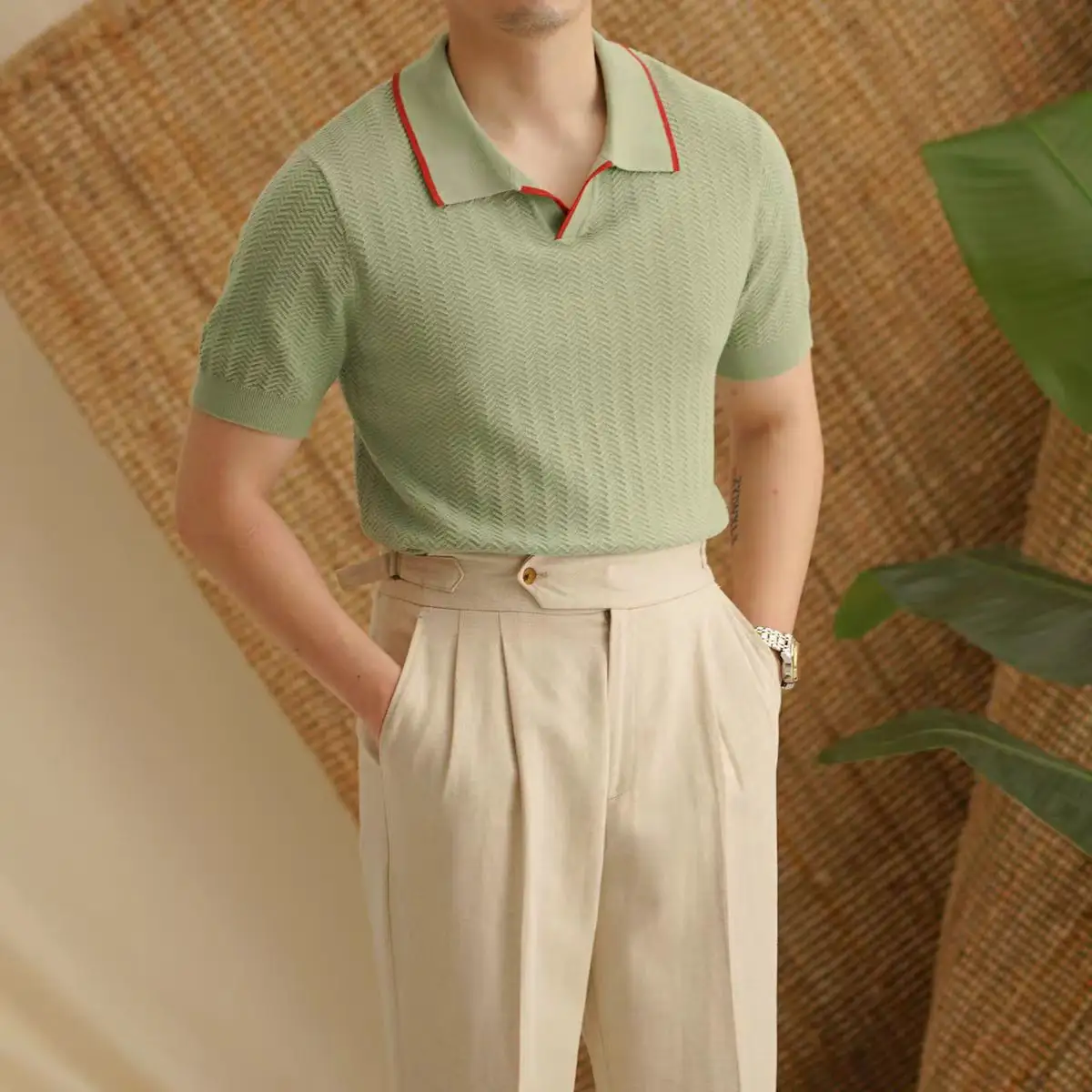 Summer Thin Hollow-out V-neck Knitted T-shirt
