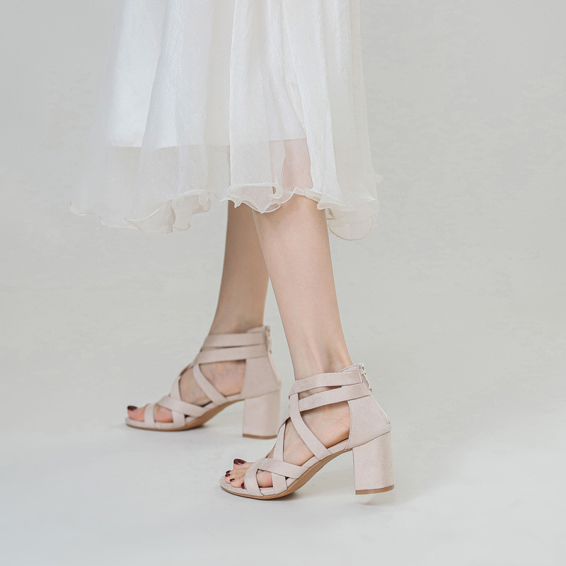 Chunky Heel Rhinestone Rome Classy High Heels