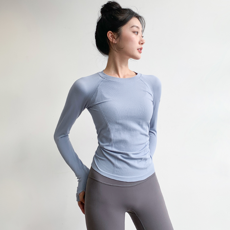 Womens Crew-neck High-stretch Figure-flattering Long-sleeve Professional Activewear