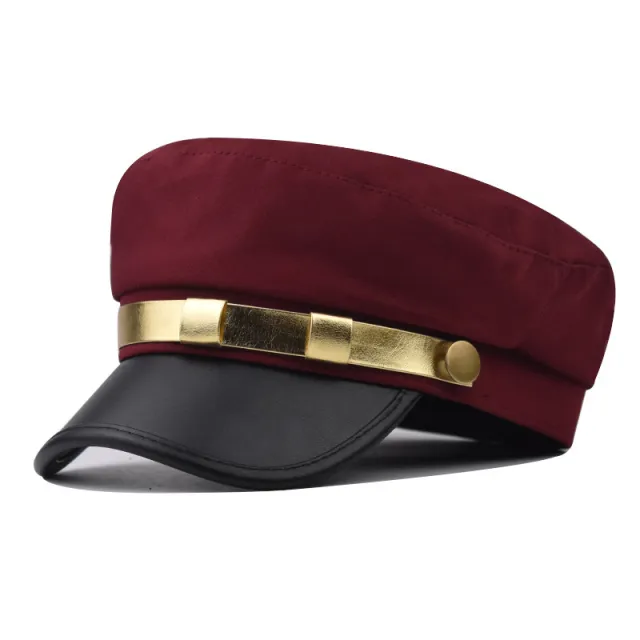 PU Leather Phnom Penh Flat top Cap Gold Bar Wine Red - Shop at LoveMi