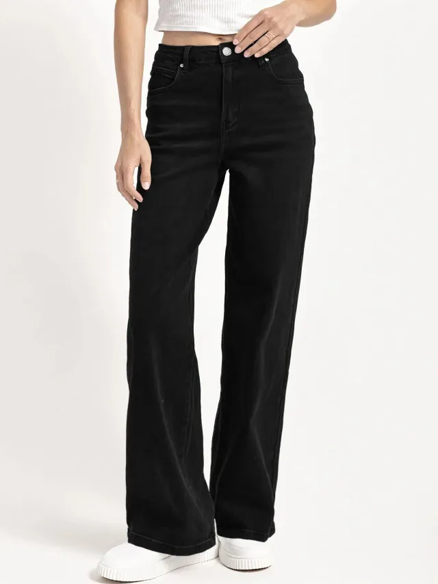 European And American Style Women Jeans Fashion Simple Straight Loose Black - Shop at LoveMi