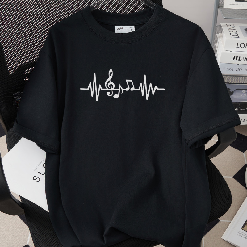 Music And Headphones Creative Print T-Shirt Loose Fit