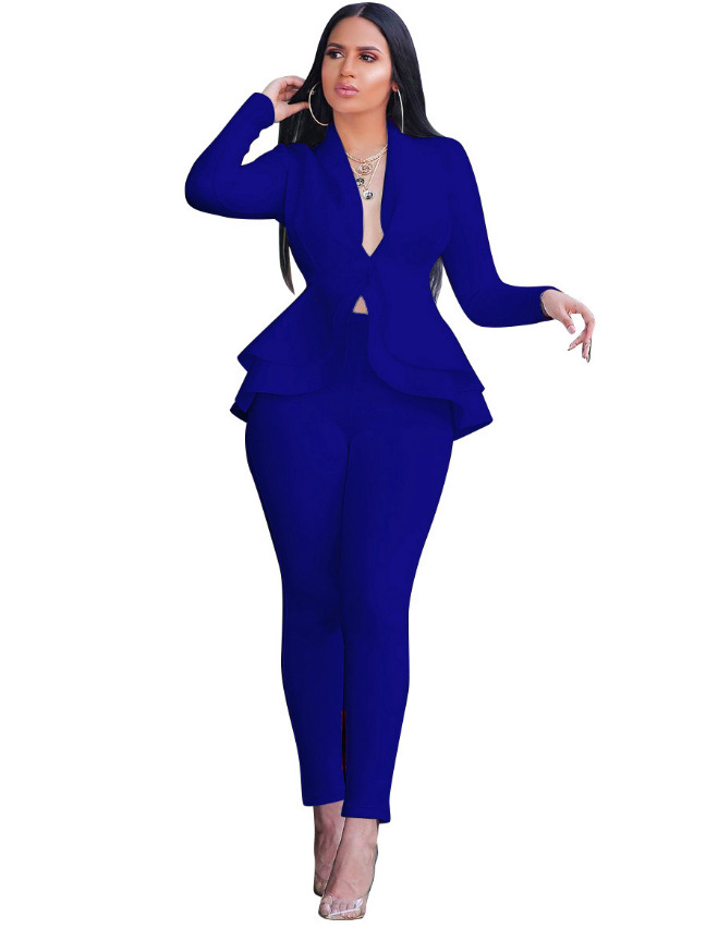 European And American-style Chic Ruffled Blazer Casual Set 3
