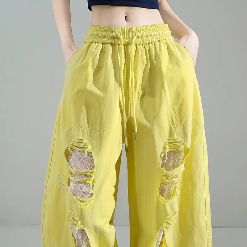 Ripped Lace Stitching Matchet Pants Fashion Wide-leg Casual Pants