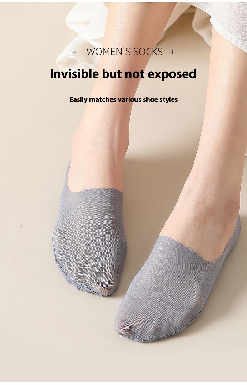 Breathable Women's Invisible Summer Socks. Product information: Pattern: solid color. Color: black, white, pink, light skin, blue, orange, light gray, light green, purple. Specifications: Bare socks, white paper card packaging. Main fabric composition: Co