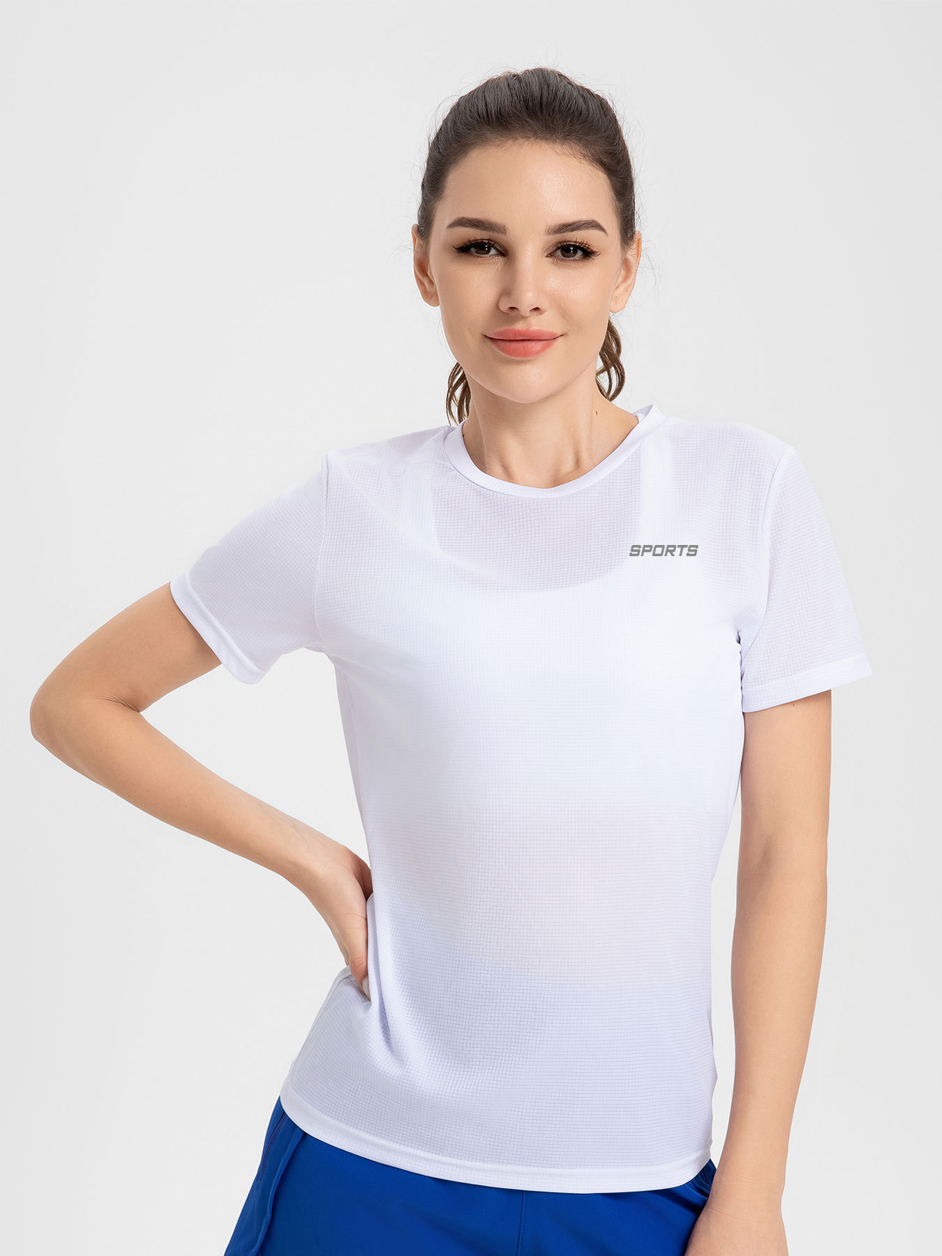 Women's Sports Short Sleeve Quick drying Breathable Cooldry Gym Running Training Printed Top Round Neck T shirt White - Shop at LoveMi
