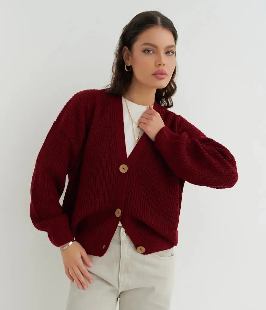 Autumn And Winter Loose Solid Color Knitted Sweater For Women Idle Style - Wine