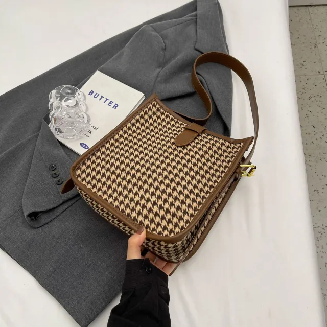 Trendy All match Houndstooth Elegant Shoulder Bag Brown - Shop at LoveMi