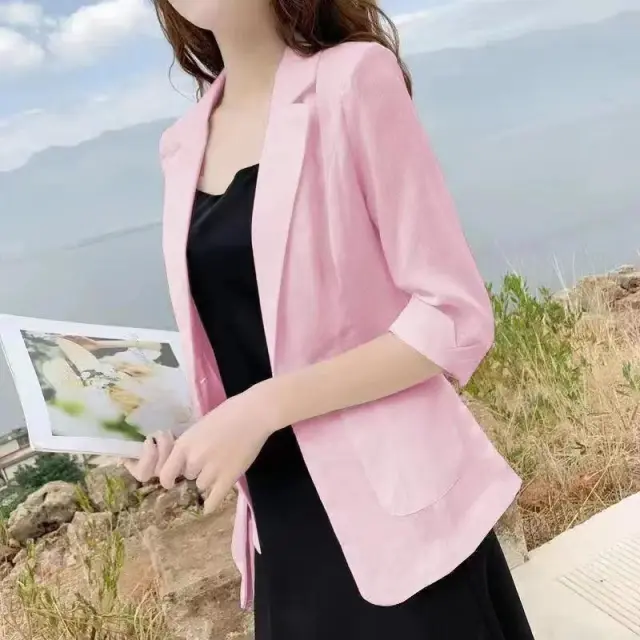 Casual Cotton And Linen Small Tailored Suit Top Pink - Shop at LoveMi