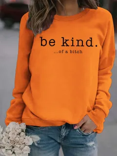 Ladies' Fashionable Round Neck Printed Hoodie - Orange - View 1