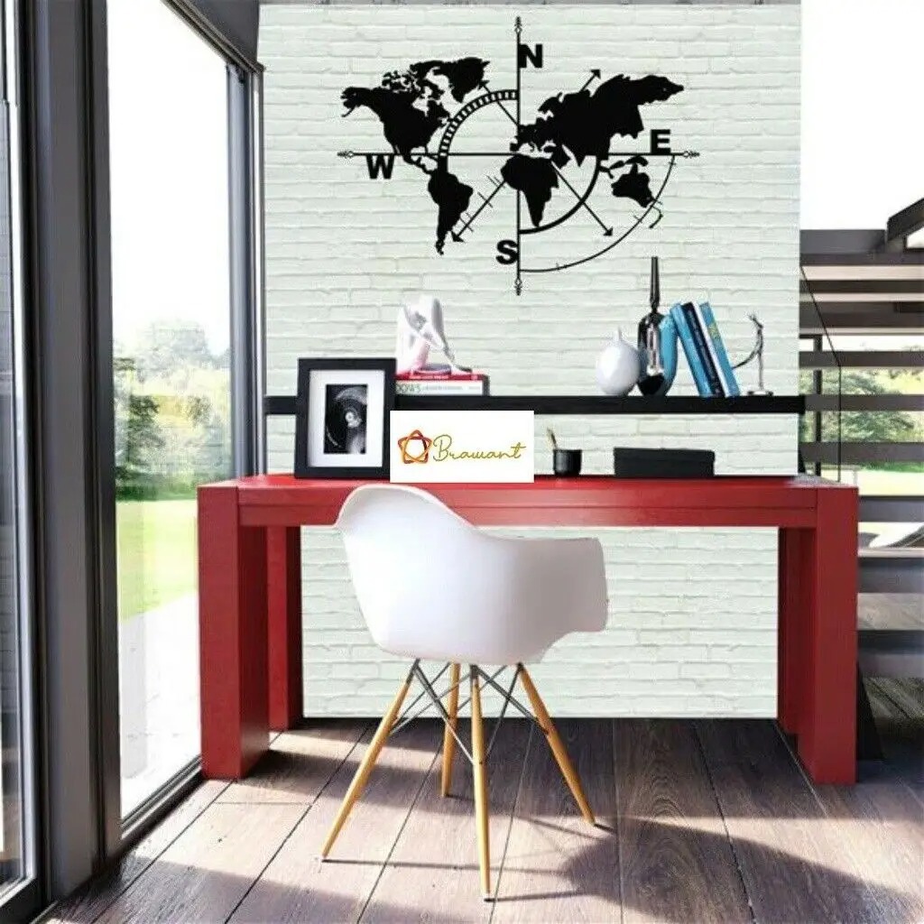 Title 3, World Map Compass Wall Artwork Sign