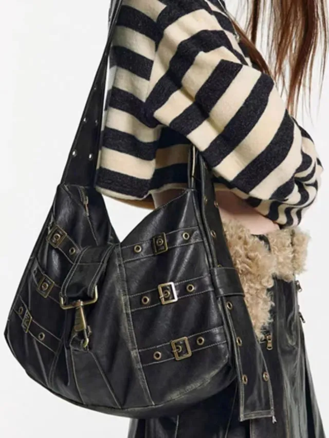 Tote Underarm Shoulder Portable Retro Large Capacity Commuter Black Bag Black - Shop at LoveMi