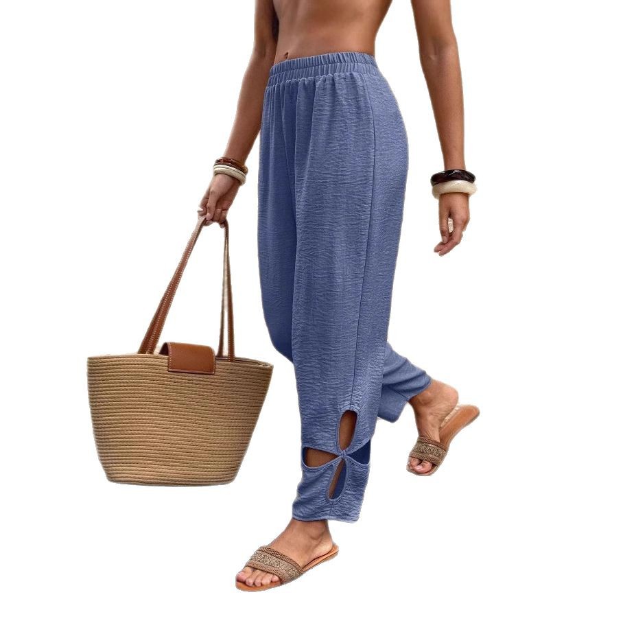 Everyday Side-pocket Hollow-out Full-length Comfortable Womens Pants 5