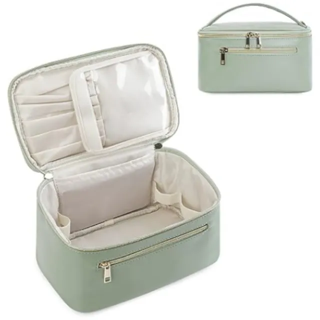 Women's Leather PU Cosmetic Bag Portable Large Capacity Multifunctional Waterproof Green - Shop at LoveMi