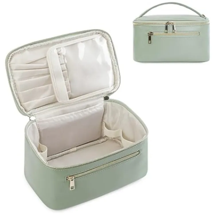 Women's Leather PU Cosmetic Bag Portable Large Capacity Multifunctional Waterproof - Green