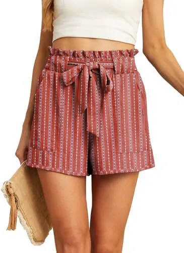 Women's Short Belt Pocket Summer Casual 14Bm Rust Red Dotted Line - Shop at LoveMi