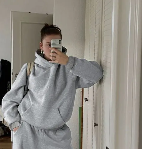 High Waist Straight leg Pants Leisure Sports Suit Gray Sweater - Shop at LoveMi