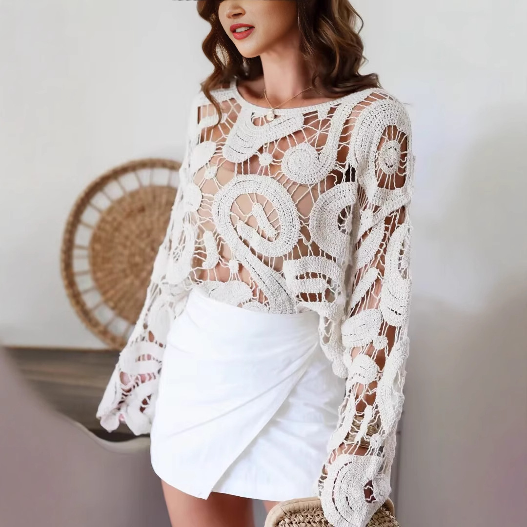 Women's Clothes Flared Sleeves Knitted Short Top Long Sleeve