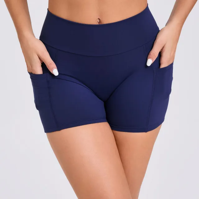 High Waist Tight Yoga Shorts With Pockets On Both Sides Blue - Shop at LoveMi