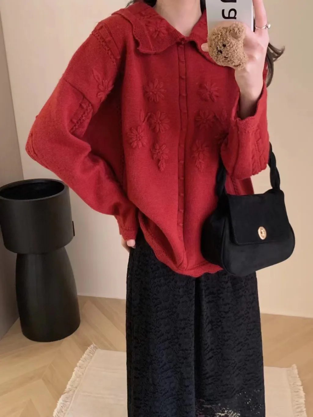 High Sense Niche Peter Pan Collar Sweater Women - Red