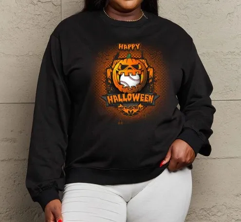Women's Printed Long Sleeve Loose Sweatshirt Round Neck Black - Shop at LoveMi
