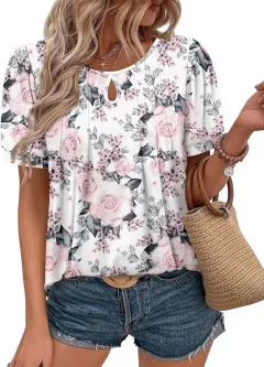 Floral Print Round Neck T Hole Flower Female - Floral - View 1
