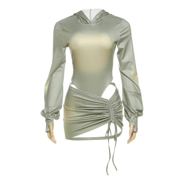 Women's Sexy Backless Hooded Jumpsuit Drawstring Bag Hip Skirt Green - Shop at LoveMi