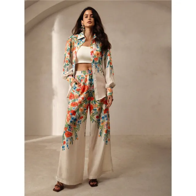 Casual Fashion Floral Print Women Blouse And Pants Suit Orange - Shop at LoveMi