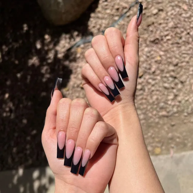 Long Simple Black Nail Tips Bz77 Ne But Not - Shop at LoveMi