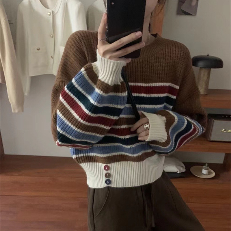 Title 7, Color Vintage Stripe Crew Neck Pullover Sweater...