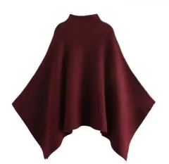 Women's Fashionable Asymmetric Knitted Cape - Wine Red - View 1