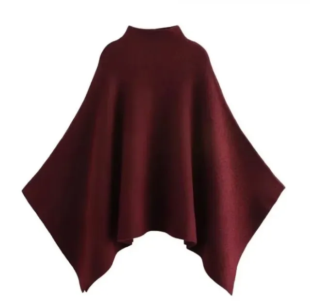 Women's Fashionable Asymmetric Knitted Cape Wine Red - Shop at LoveMi