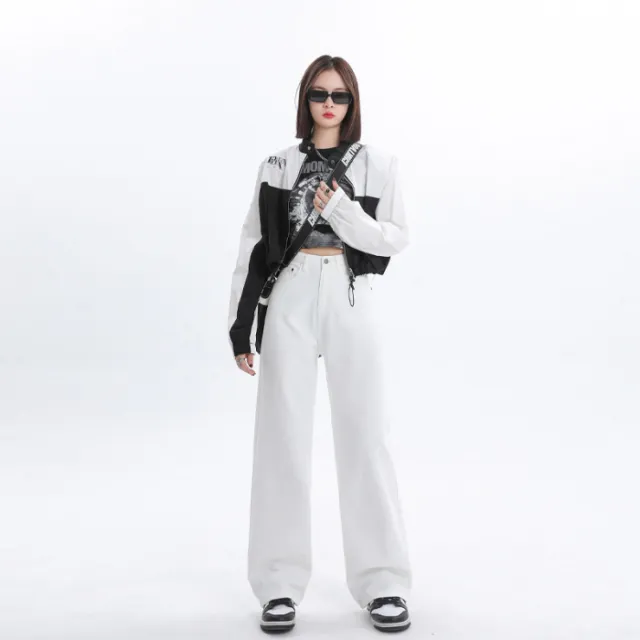 Spring And Autumn New Style White Wide Leg Jeans Women's Loose Straight White Cropped - Shop at LoveMi