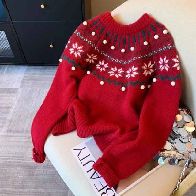 Vintage Sweater Lazy And Loose Feeling Red - Shop at LoveMi