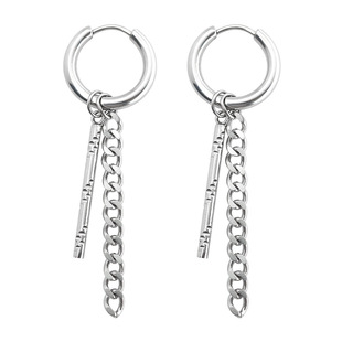 Round Earrings Rectangular Bar Stainless Steel Long Chain Eardrop Jewelry