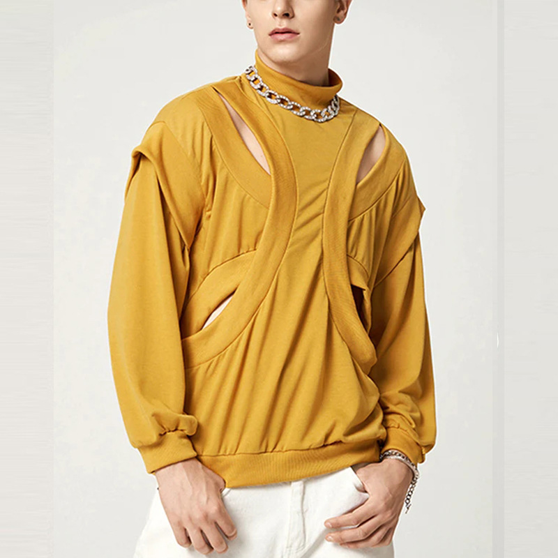 Mens Long-Sleeve T-Shirt With Drop Shoulder And Stand-Up Collar Sweater