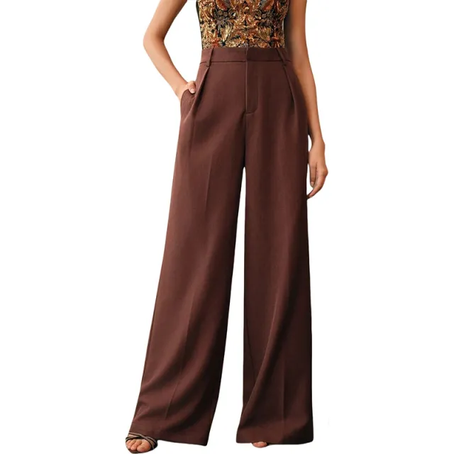 Women's Casual Loose Straight Business Commute Wide Leg Pants Red - Shop at LoveMi