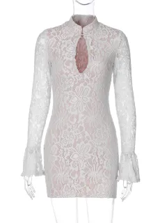 Summer Fashion Sexy Lace Cutout Dress - White - View 1