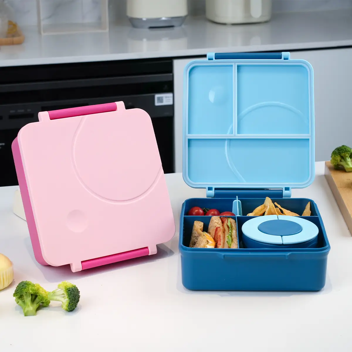 Square Compartment Lunch Box with Removable Stainless Steel Bowl