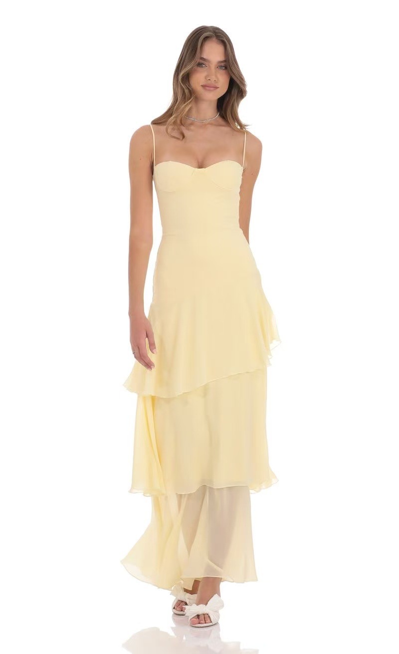 Fashion Evening Party Dress Slim Fit Ladies Yellow - Shop at LoveMi