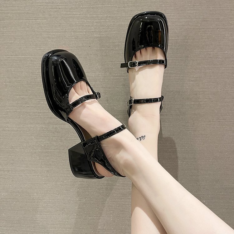 Fashion Mary Jane Shoes Women's Korean-style Thick Heel Toe Box Buckle Fashion High Heel Sandals Women