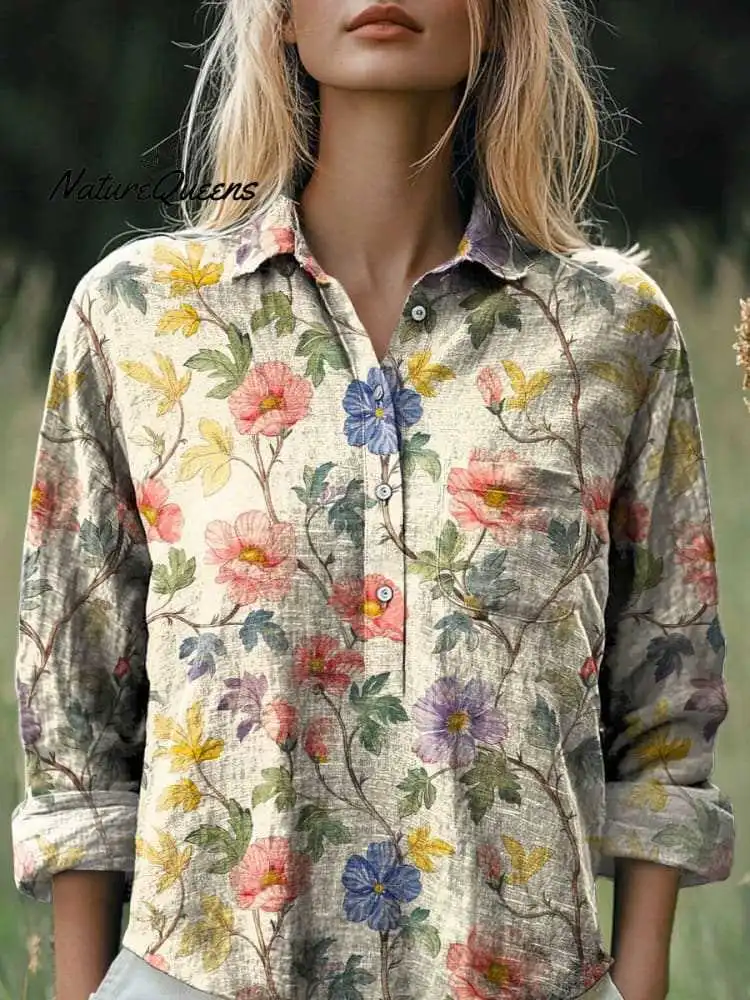 Fashion All-matching Printed Casual Half-open Lapel Shirt - Style 2-L