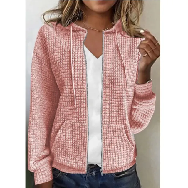 Women's Zipper Hooded Cardigan Long Sleeve Sweater Coat Pink - Shop at LoveMi