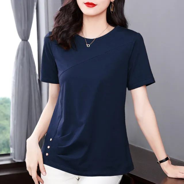 Solid Color Short sleeved T shirt For Women Plus Size Baggy Fashion Top 2273 Royal Blue - Shop at LoveMi
