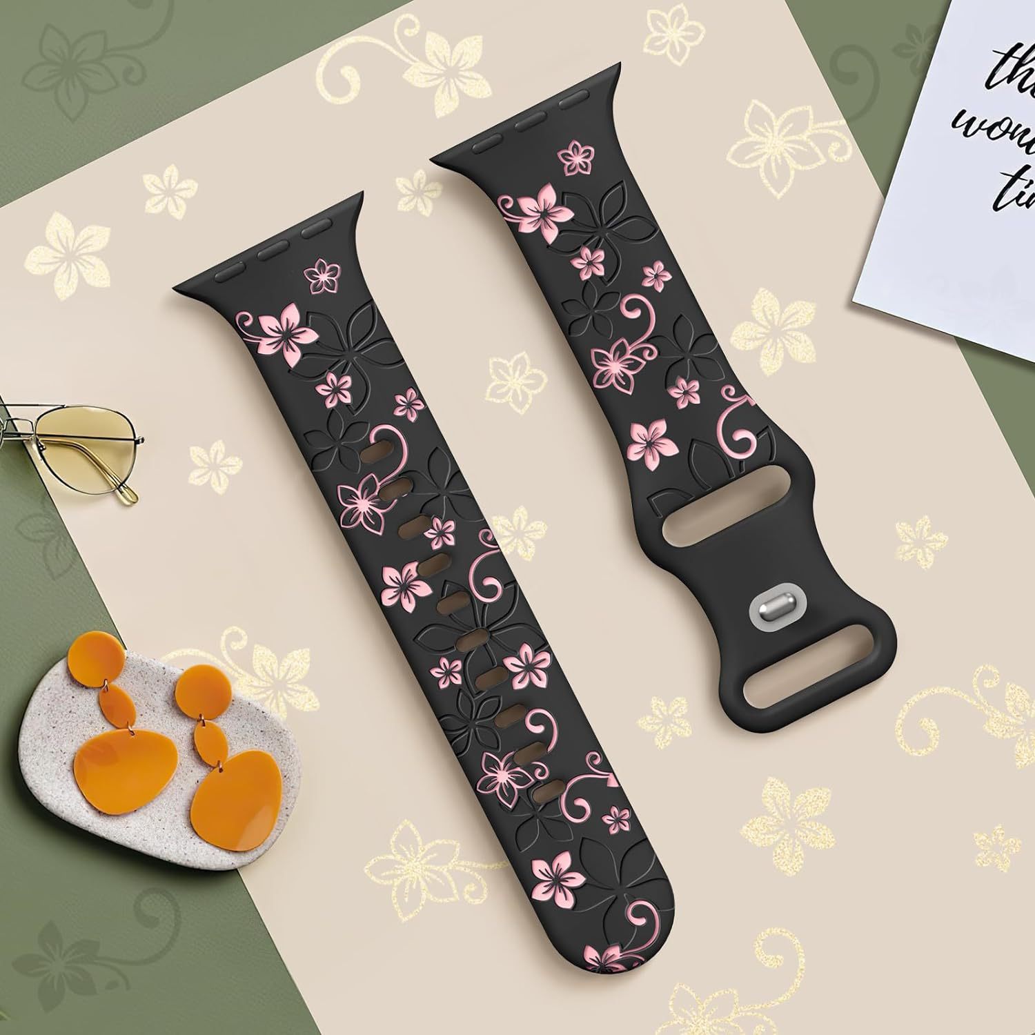 Flower Carving Silicone Strap Two-color Laser Carving