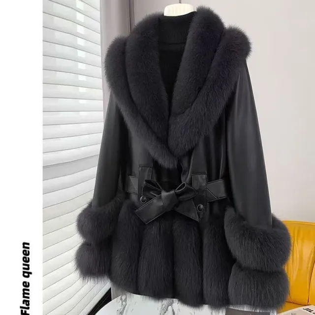 Fashion Thick Mid length Leather Fur Coat Black - Shop at LoveMi